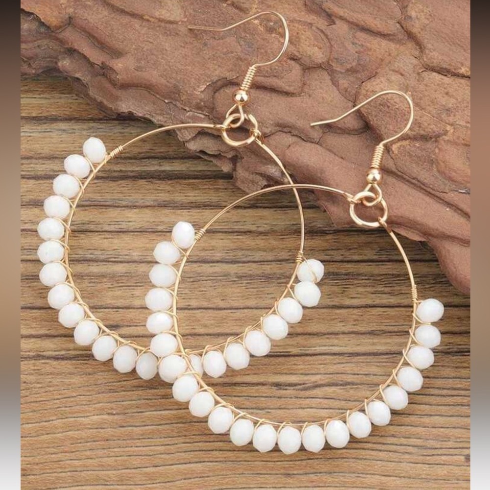 NWOT Elegant Gold and White Hoop Earrings